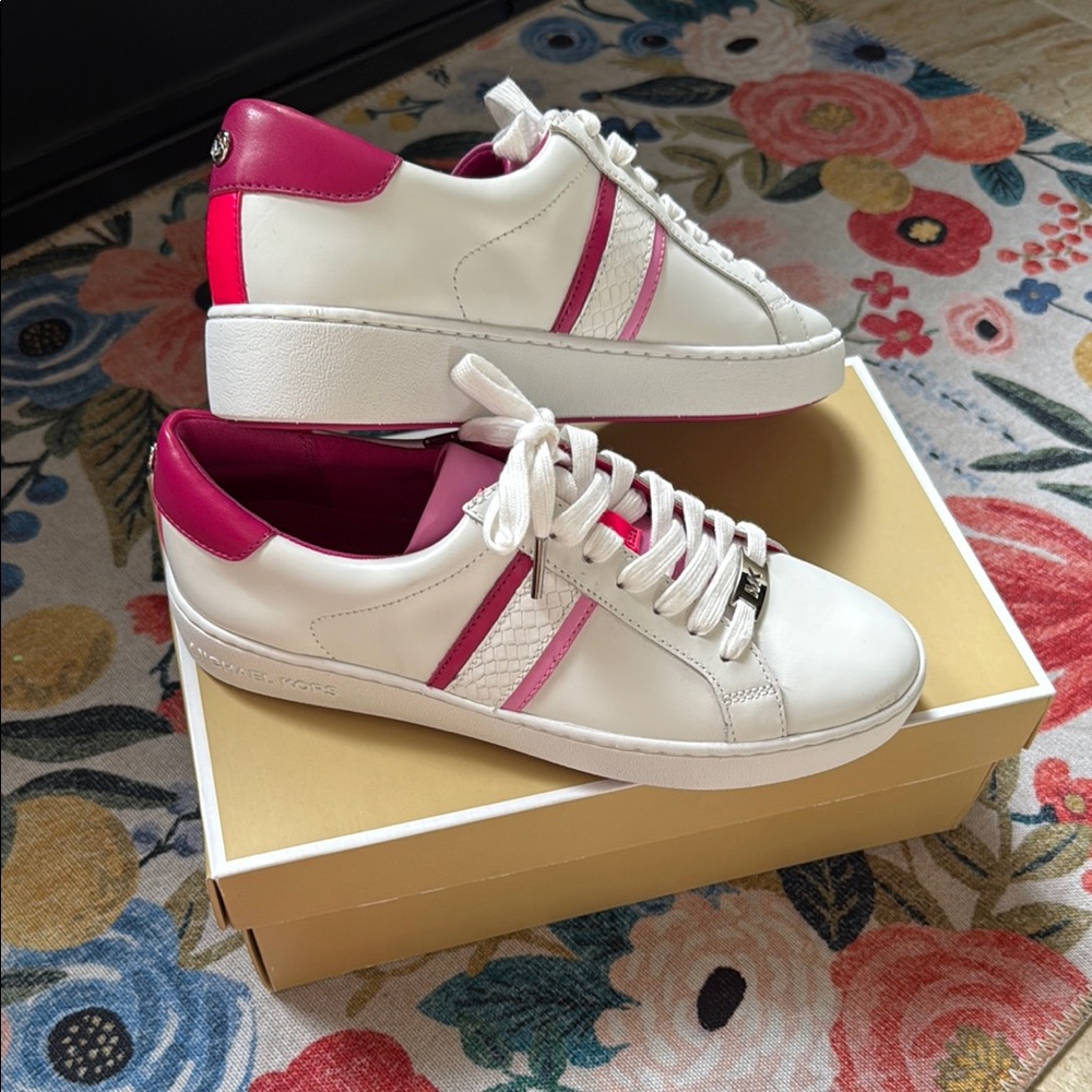 Michael Kors Irving Stripe sneaker shoe white pink silver lace-up spring summer